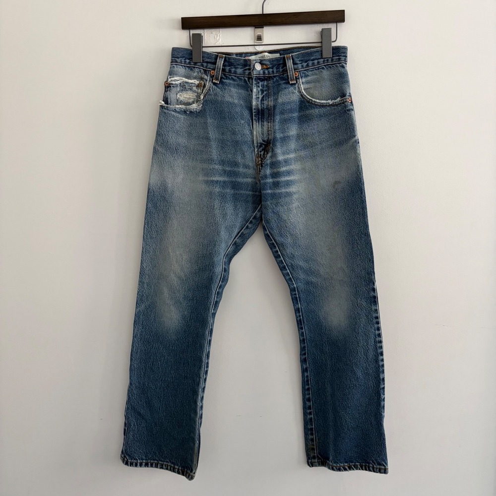 Levis 517 Boot Cut Jeans Blue Denim Vintage 33x30 Distressed